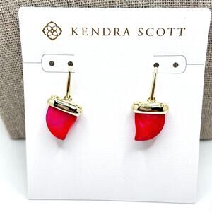 Kendra Scott Pink Red Shark Tooth Earrings Oleana Drop Dangle Mother of Pearl